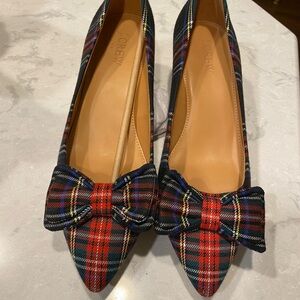 J. Crew Plaid Heels with Bow - Red and Blue